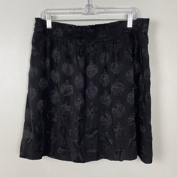 LOFT Monochrome Print Mini Skirt Black Elastic Waist Mini‎ NWT Size Large - Picture 1 of 5
